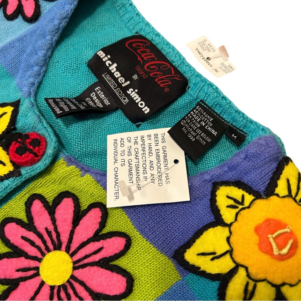 Vintage Michael Simon x Coca-Cola Patchwork Cardigan 90s NWT Medium Rare - Picture 3 of 6